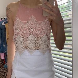 LA HEARTS Pink Lace Halter Top